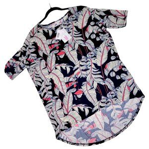 LuLaRoe Irma Tunic Medium Tropical Leaf Navy Pink White Summer High Low Dolman
